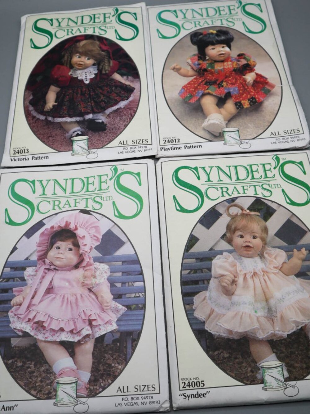 Lot of 4 Vtg Doll Clothes Dress Patterns Syndee's Crafts for 10" 16" 21" Dolls